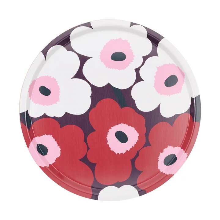 Unikko plateau - Prune-canberge-off white-rose, Ø46 cm - Marimekko