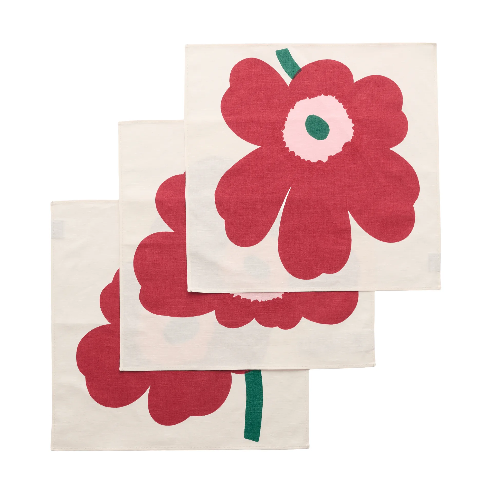 Unikko serviette en tissu, Off white-cranberry-rose, 45x45 cm, lot de 3 Marimekko