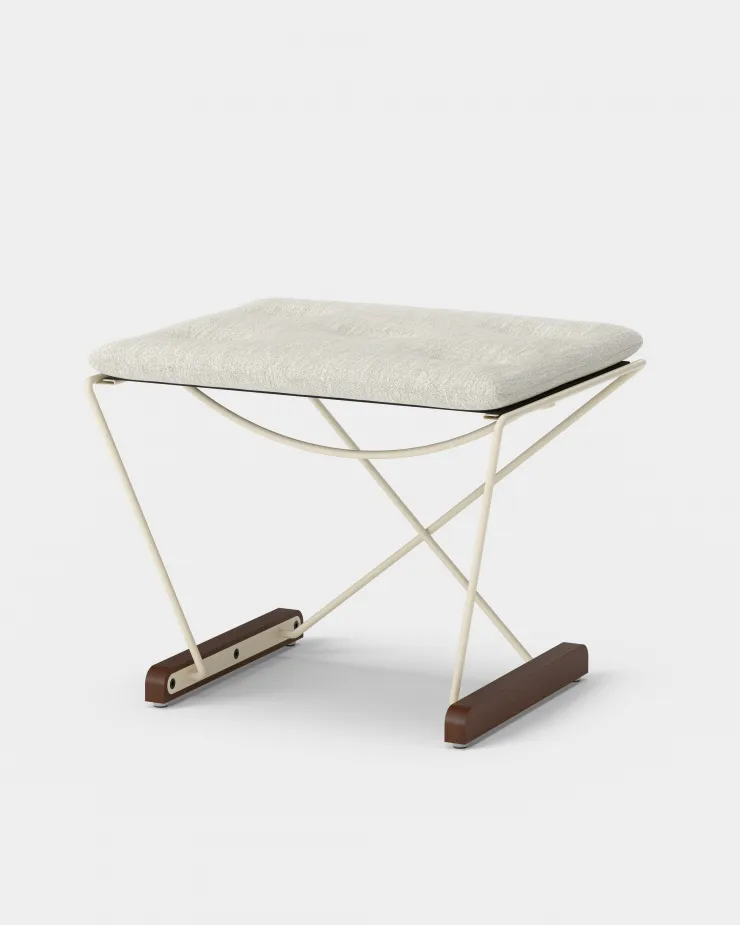 Repose-pied Spark, ivoire-hêtre teinté noyer, Romo Ruskin Quill 7757/10 Massproductions