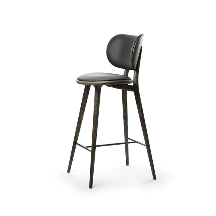 Chaise de bar haute Mater High Stool Backrest - cuir noir, support en chêne gris sirka - Mater