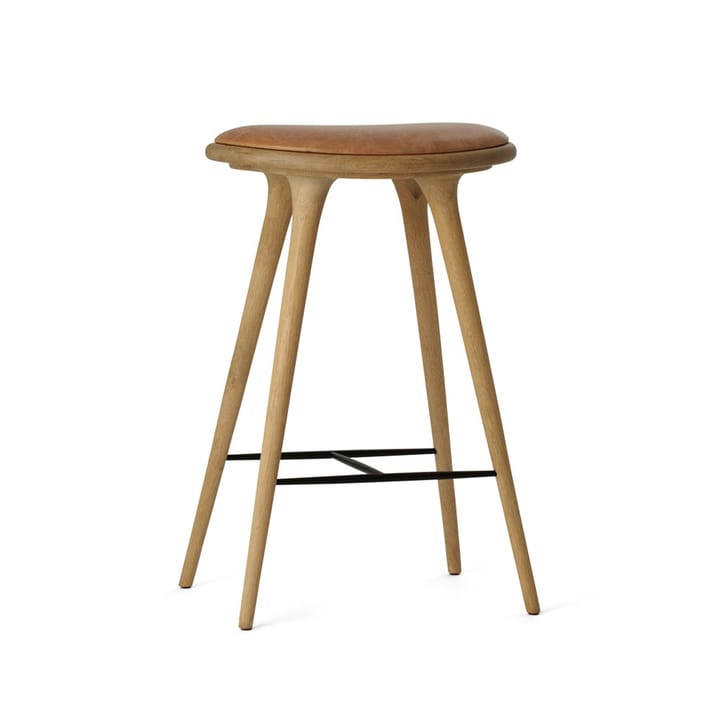 High stool tabouret de bar bas Mater 69 cm - cuir naturel, support en chêne savonné - Mater