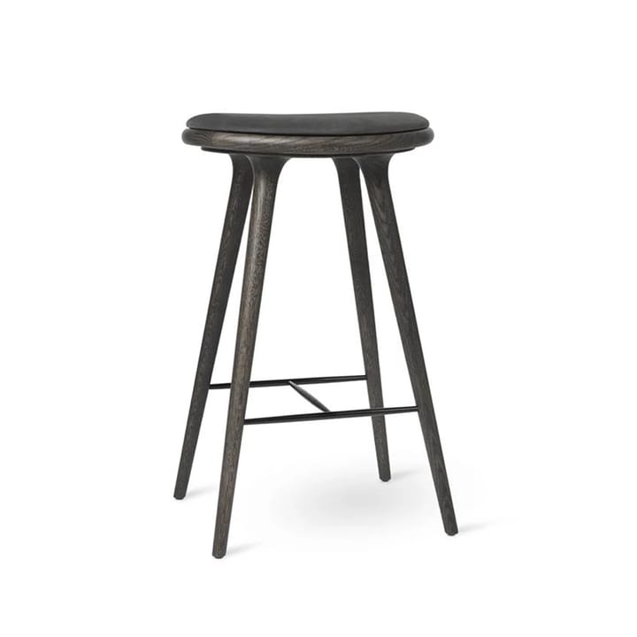 High stool tabouret de bar bas Mater 69 cm - cuir noir, chêne gris sirka - Mater
