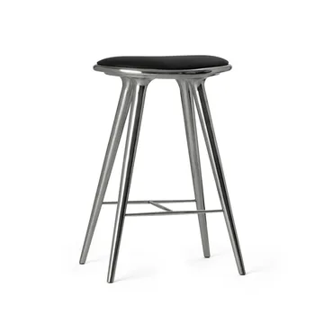High stool tabouret de bar bas Mater 69 cm - cuir noir, support aluminium - Mater