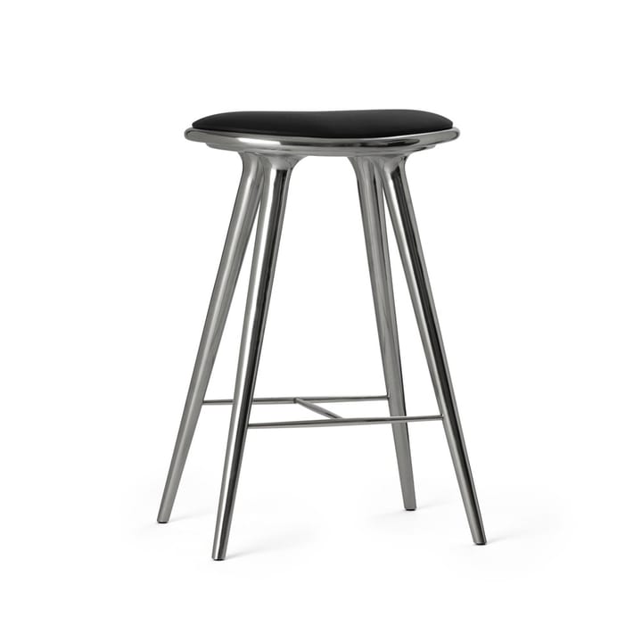 High stool tabouret de bar bas Mater 69 cm - cuir noir, support aluminium - Mater