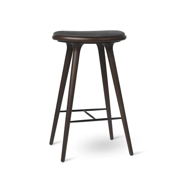 High stool tabouret de bar bas Mater 69 cm - cuir noir, support en chêne laqué brun - Mater