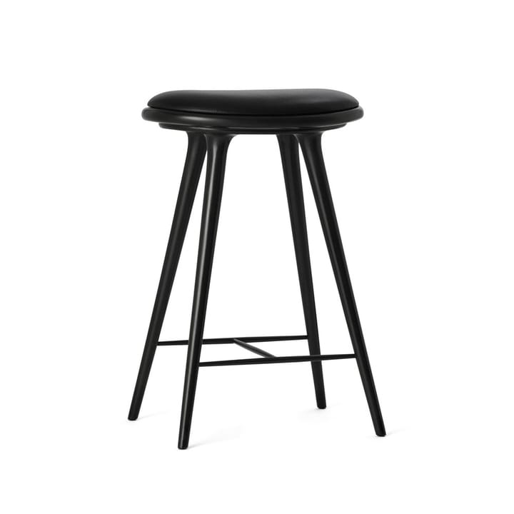 High stool tabouret de bar bas Mater 69 cm - cuir noir, support en hêtre laqué noir - Mater