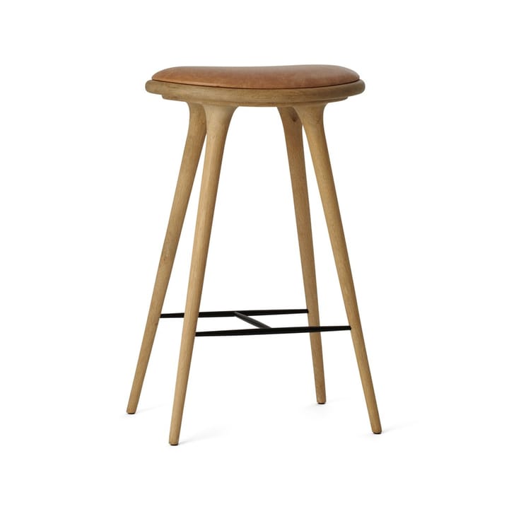 High stool tabouret de bar haut Mater 74 cm - cuir naturel, support en chêne savonné - Mater