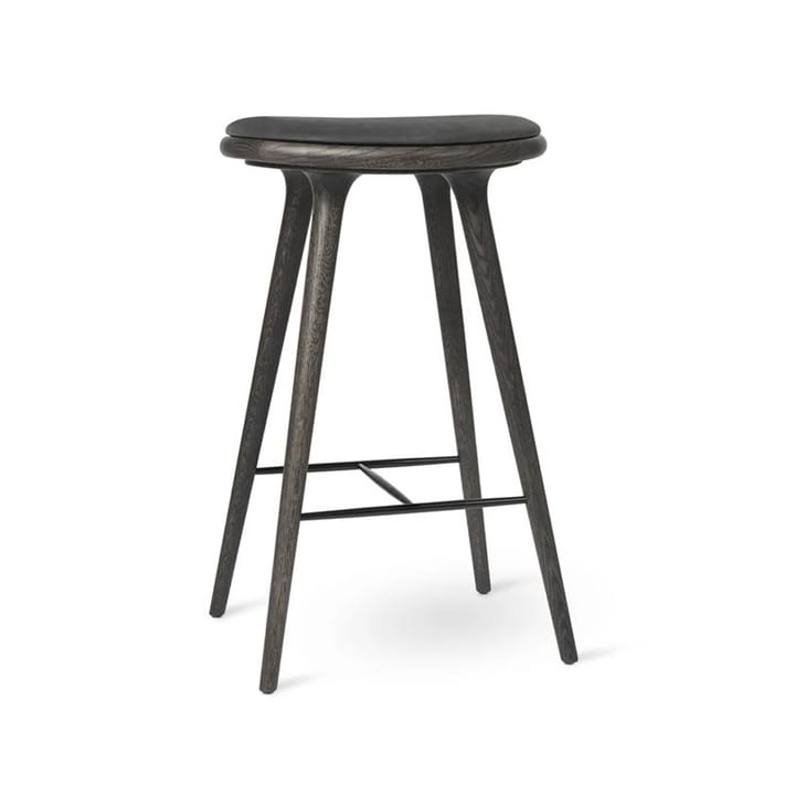 High stool tabouret de bar haut Mater 74 cm - cuir noir, support en chêne gris sirka - Mater
