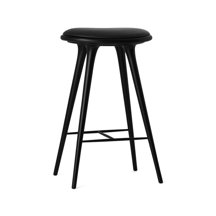 High stool tabouret de bar haut Mater 74 cm - cuir noir, support en hêtre laqué noir - Mater