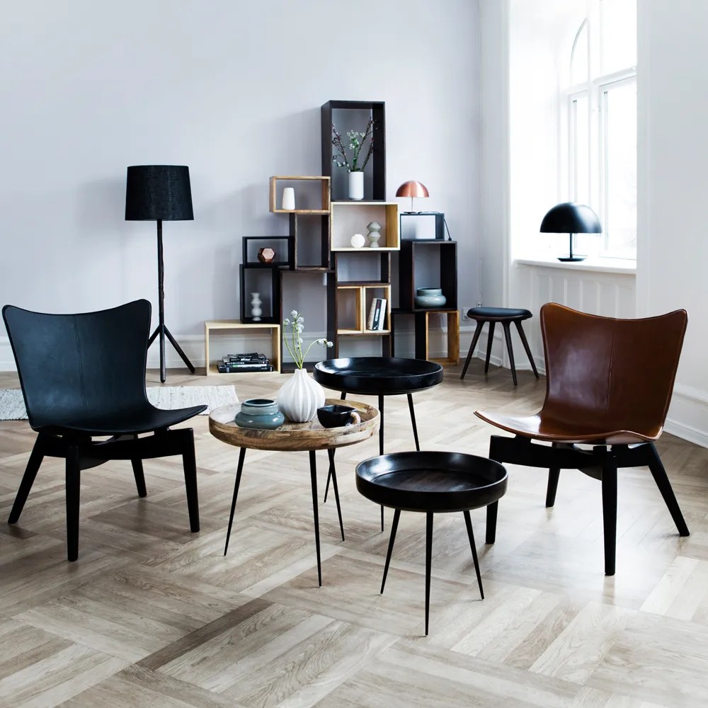 Table Bowl medium, mangue gris sirka, structure noire Mater