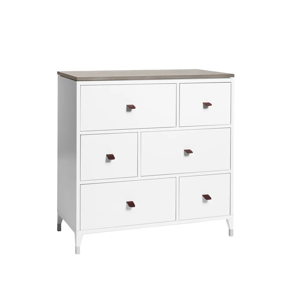 Commode Abisko, Blanc, dessus béton, 6 tiroirs Mavis