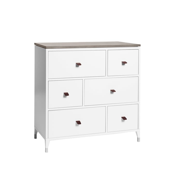 Commode Abisko - Blanc, dessus béton, 6 tiroirs - Mavis