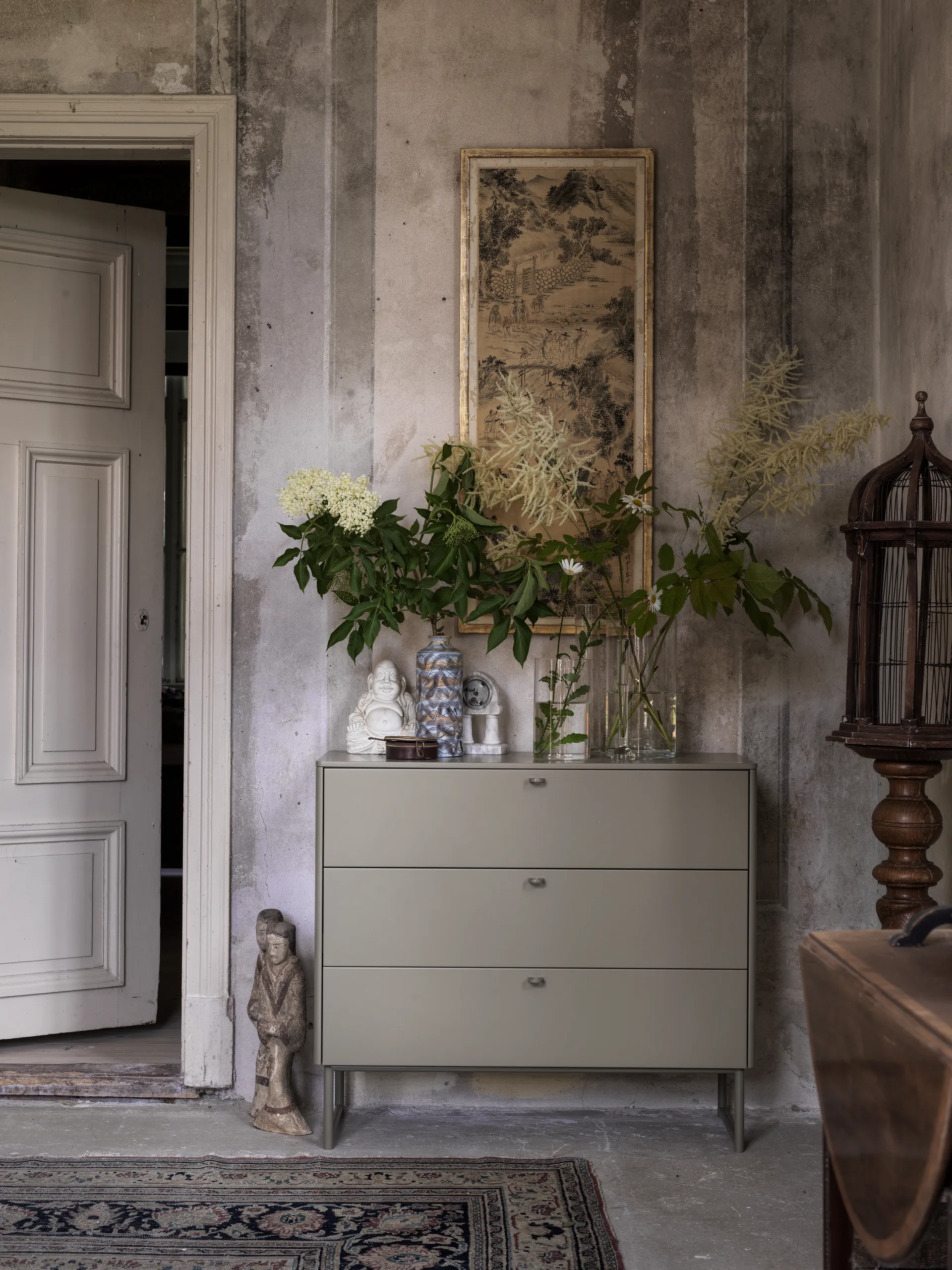 Commode Deus 3 tiroirs, Gris olive Mavis