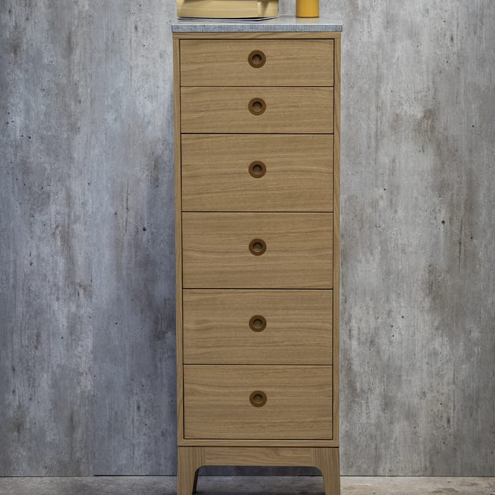 Commode étroite Höllviken, Chêne blanchi pigmenté, 6 tiroirs Mavis