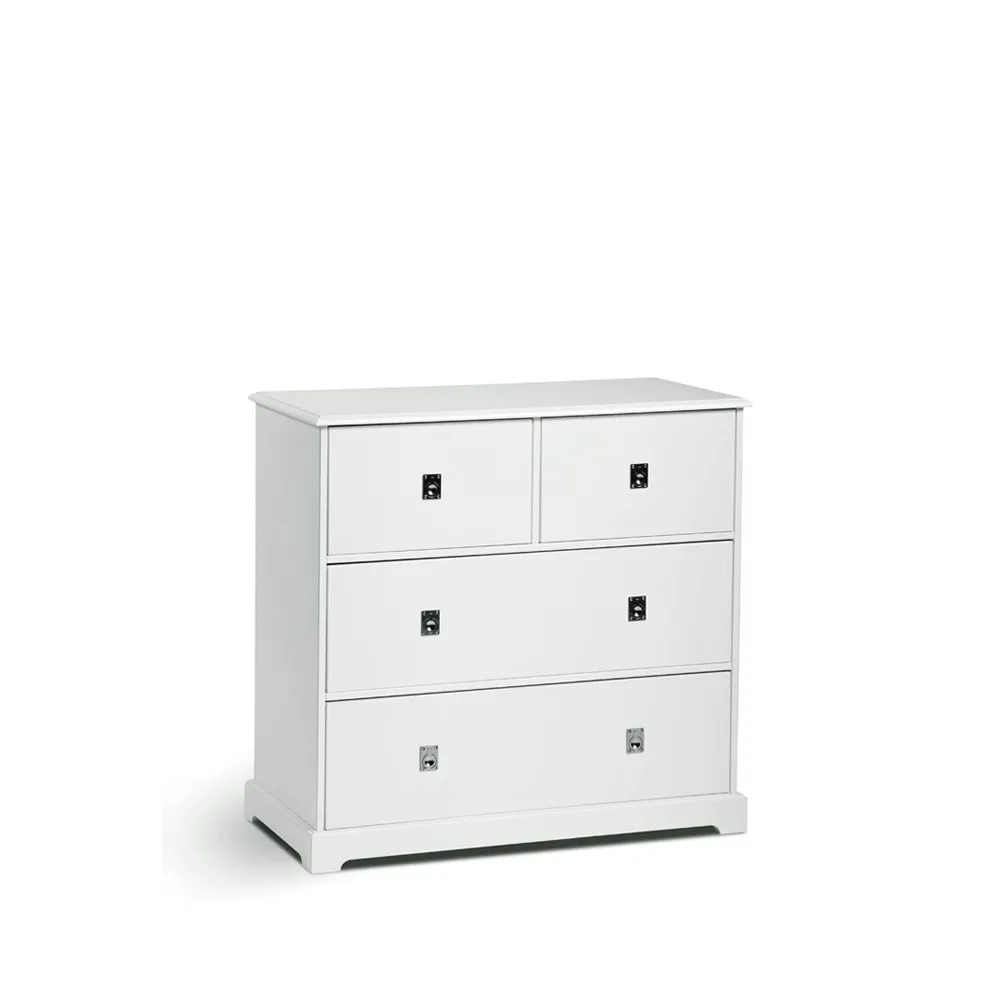 Commode Smögen, Blanc, 4 tiroirs, chrome Mavis