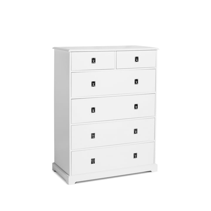 Commode Smögen - Blanc, 6 tiroirs larges, chrome - Mavis