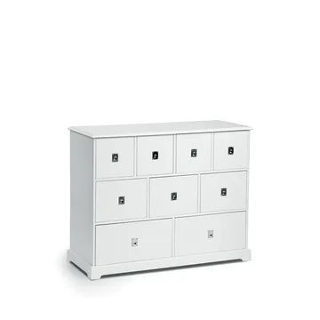 Commode Smögen - Blanc, 9 tiroirs, chrome - Mavis