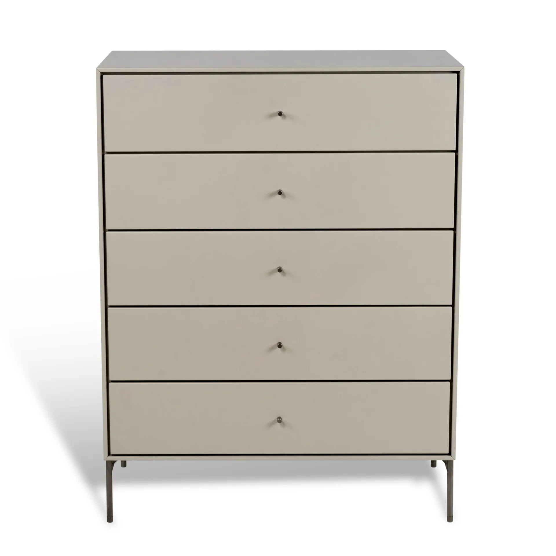 Commode Volt 5 tiroirs beige, Détails en acier inoxydable Mavis
