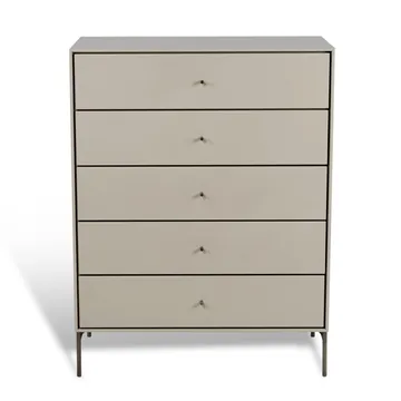 Commode Volt 5 tiroirs beige - Détails en acier inoxydable - Mavis