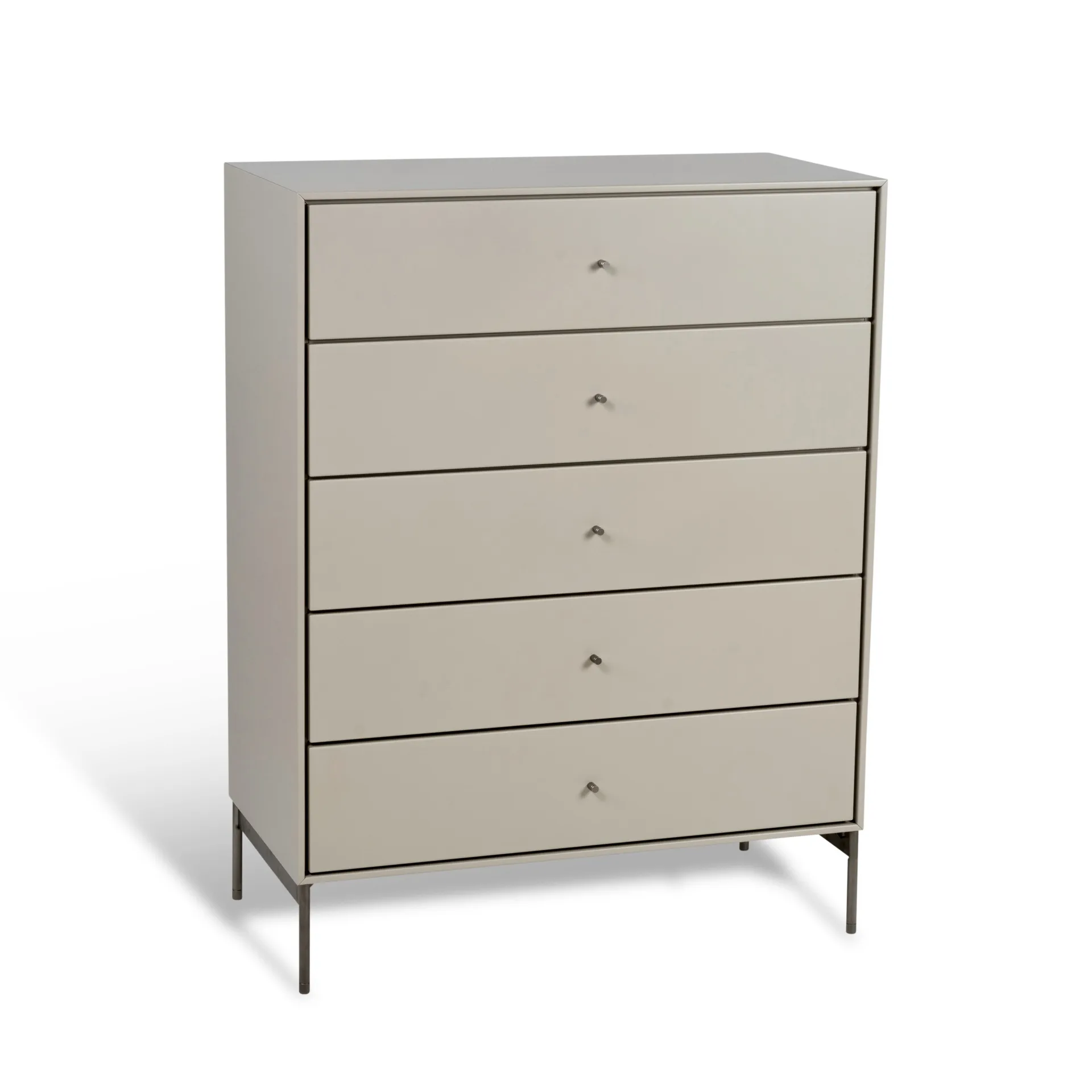 Commode Volt 5 tiroirs beige, Détails en acier inoxydable Mavis