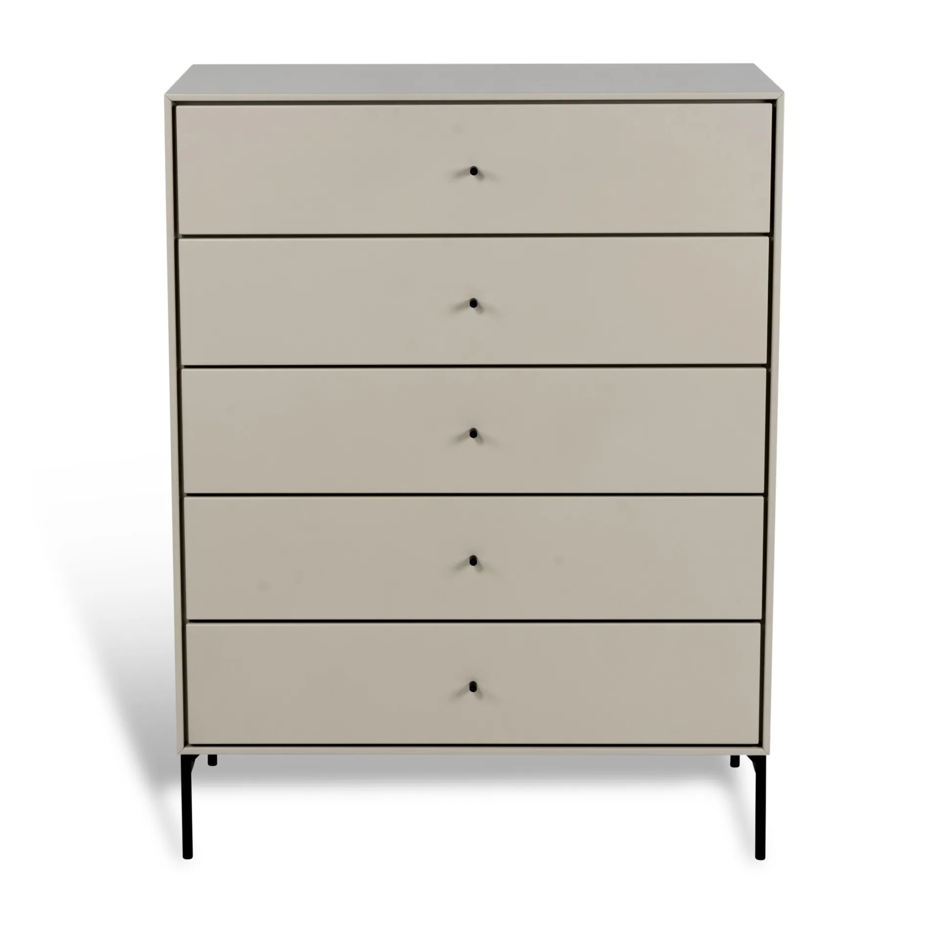Commode Volt 5 tiroirs beige, Détails en noir Mavis