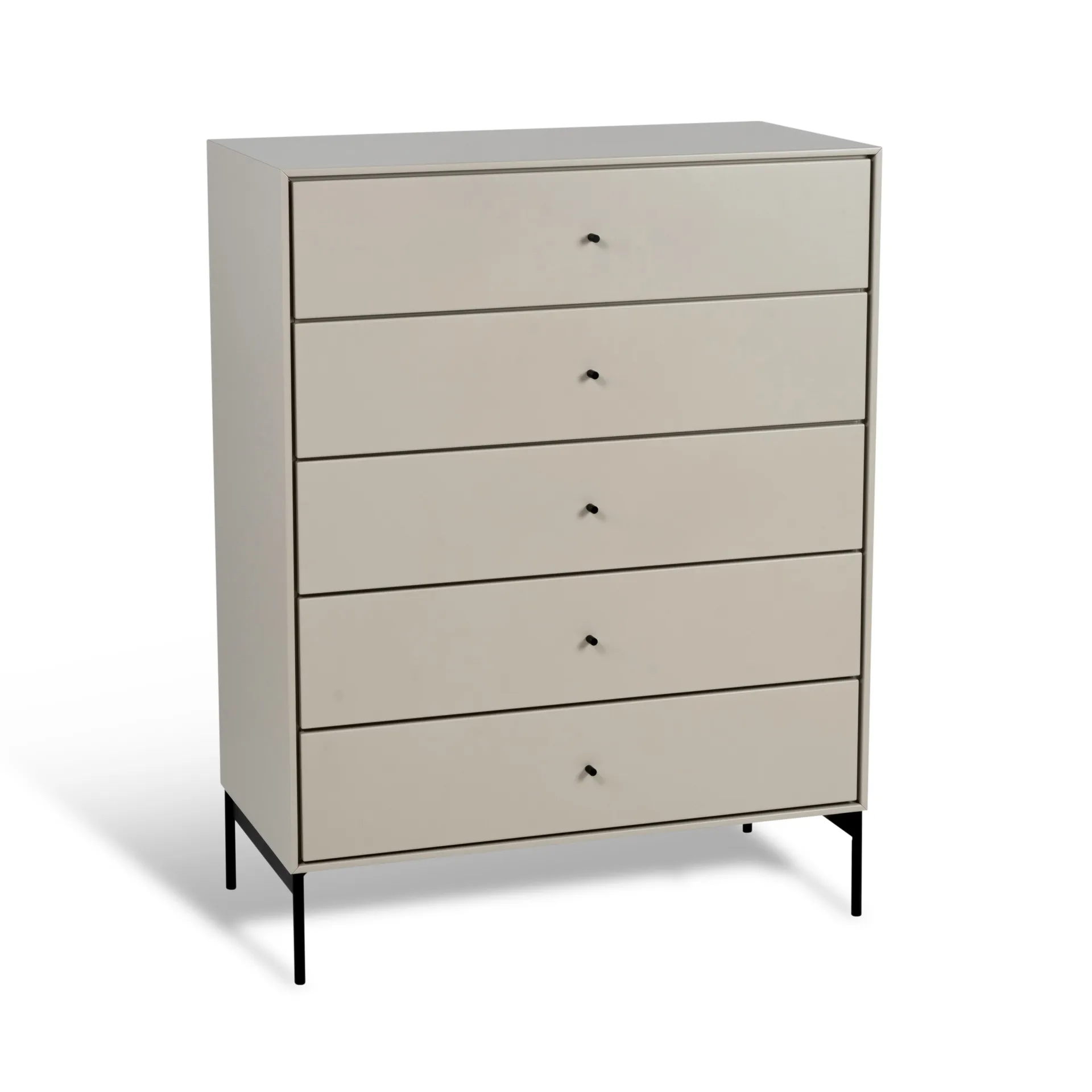 Commode Volt 5 tiroirs beige, Détails en noir Mavis