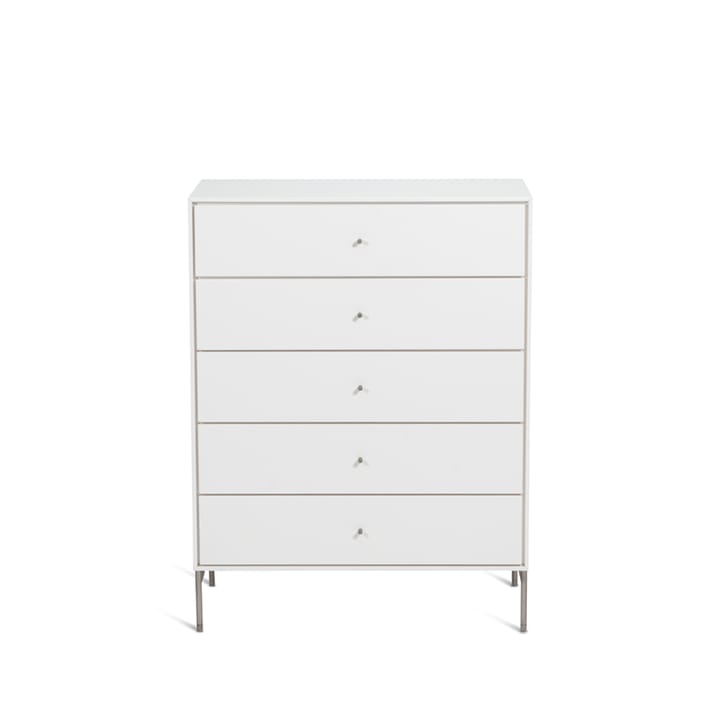 Commode Volt 5 tiroirs laquée blanche - Détails en acier inoxydable - Mavis