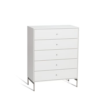 Commode Volt 5 tiroirs laquée blanche - Détails en acier inoxydable - Mavis