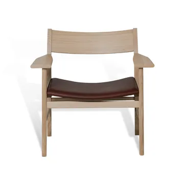 Fauteuil lounge - Chêne laqué mat pigmenté blanc – cuir Mocca Tärnsjö - Mavis