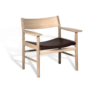 Fauteuil lounge - Chêne laqué mat pigmenté blanc – cuir Mocca Tärnsjö - Mavis