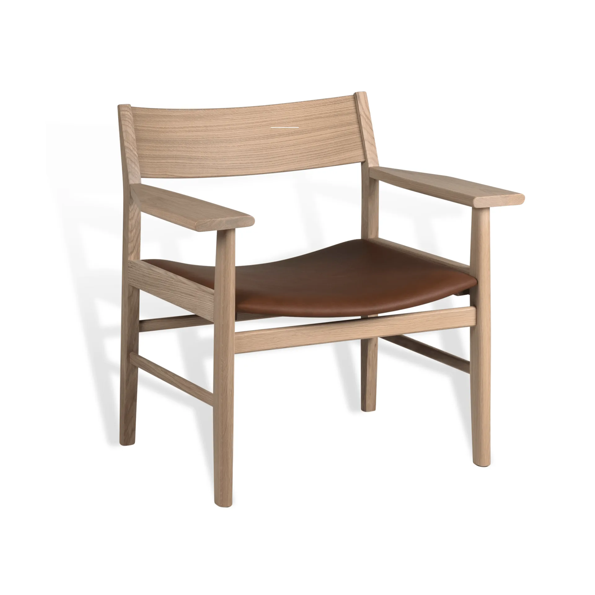 Fauteuil lounge, Chêne mat blanchi au pigment-cuir Cognac Tärnsjö Mavis