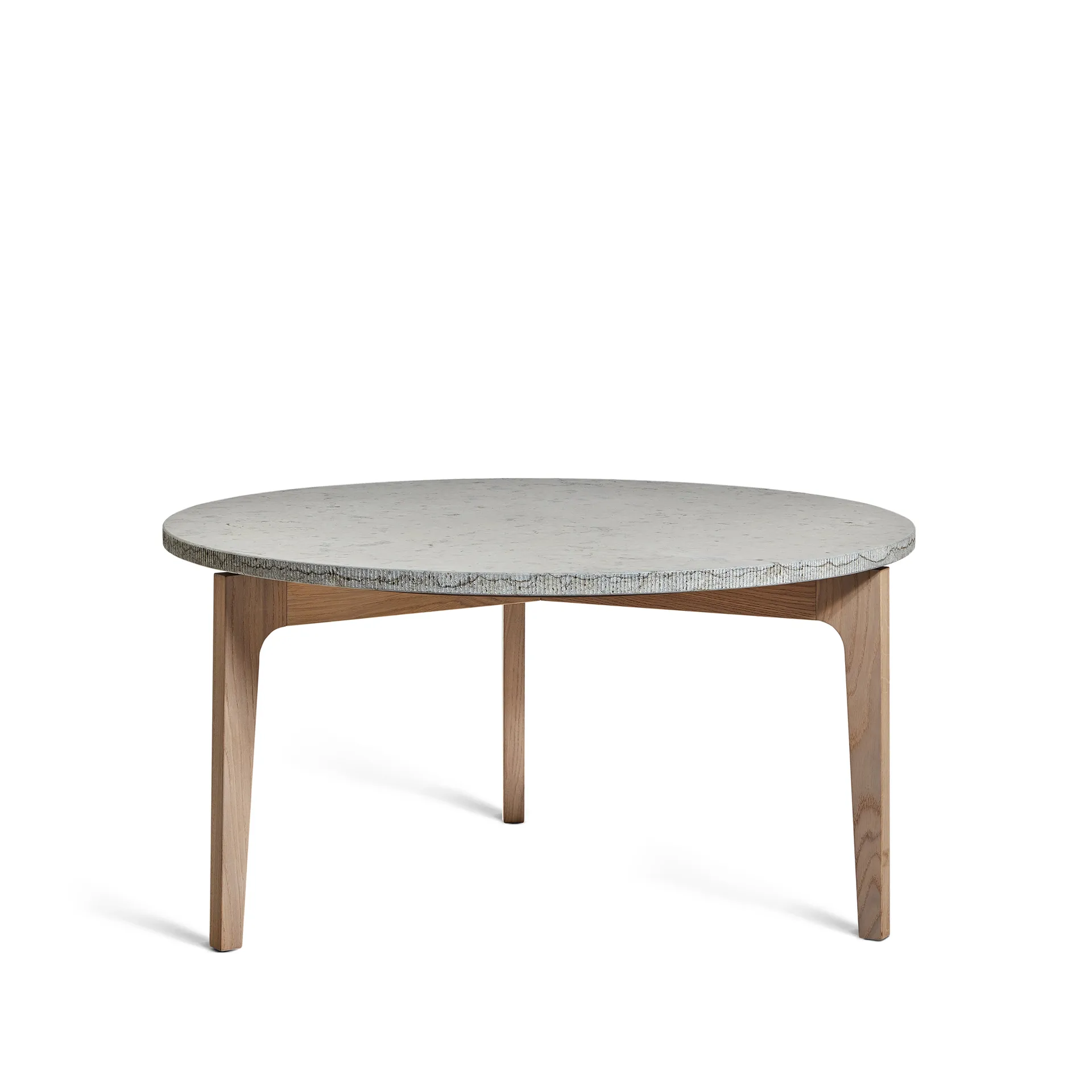 Höllviken table basse Ø80 cm, Calcaire, pieds en chêne blanc pigmenté Mavis