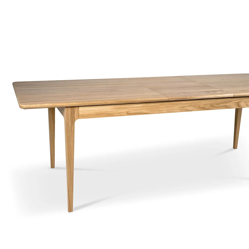 Table à manger Höllviken, Chêne blanchi mat laqué, 1 rallonge, chêne Ø50 cm Mavis