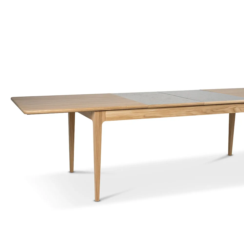 Table à manger Höllviken, Chêne blanchi mat laqué, 1 rallonge, chêne Ø50 cm Mavis