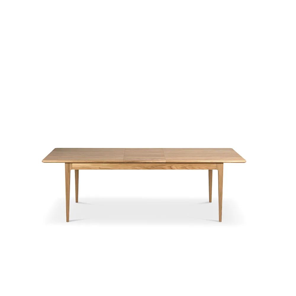 Table à manger Höllviken, Chêne blanchi mat laqué, 1 rallonge, chêne Ø50 cm Mavis