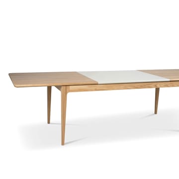 Table à manger Höllviken - Chêne blanchi mat laqué, 1 rallonge, MDF beige Ø50 cm - Mavis