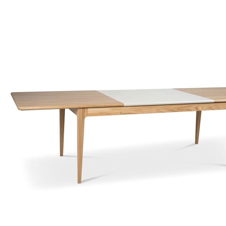 Table à manger Höllviken, Chêne blanchi mat laqué, 1 rallonge, MDF beige Ø50 cm Mavis