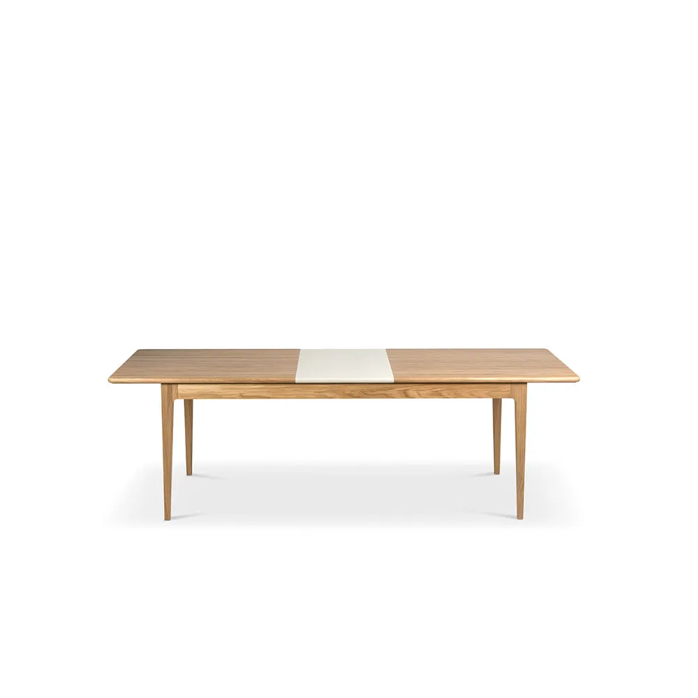 Table à manger Höllviken, Chêne blanchi mat laqué, 1 rallonge, MDF beige Ø50 cm Mavis