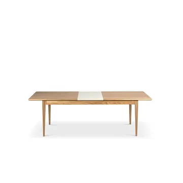 Table à manger Höllviken - Chêne blanchi mat laqué, 1 rallonge, MDF beige Ø50 cm - Mavis