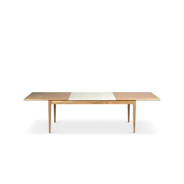 Table à manger Höllviken - Chêne blanchi mat laqué, 2 rallonges, MDF beige Ø50 cm - Mavis