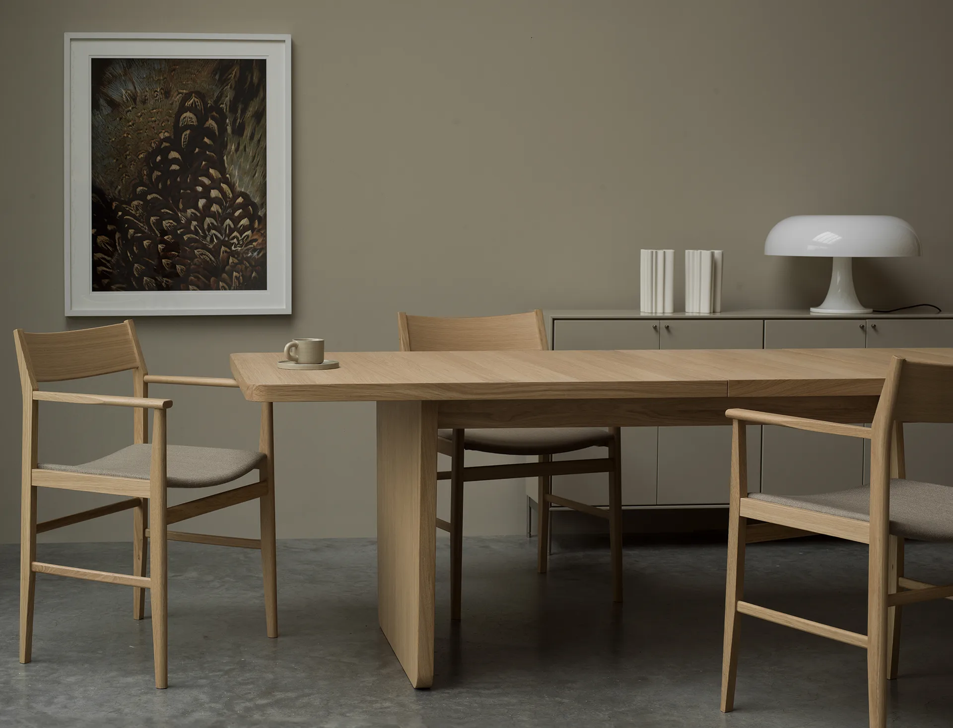 Table à manger Vaud, Chêne blanchi, 2 rallonges Mavis