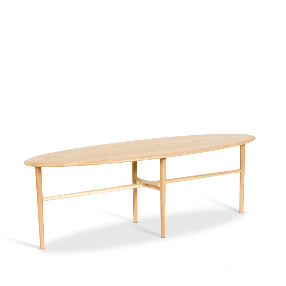 Table basse Crest ovale, Chêne blanchi pigmenté, vernis clair, ovale Mavis