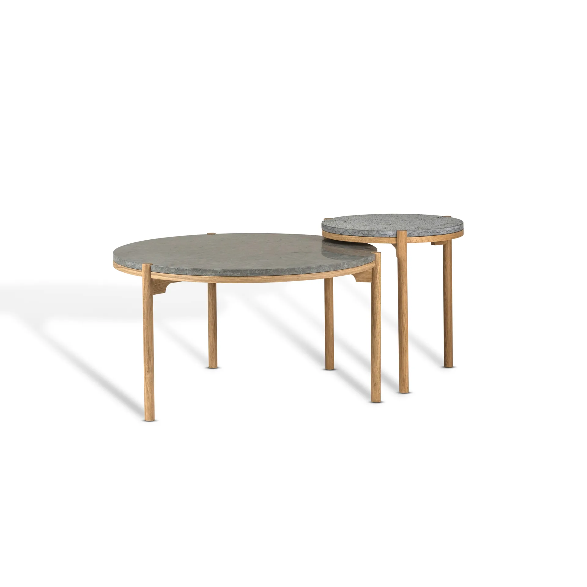 Table basse Dondo chêne blanchi Ø80 cm, Calcaire poli Mavis