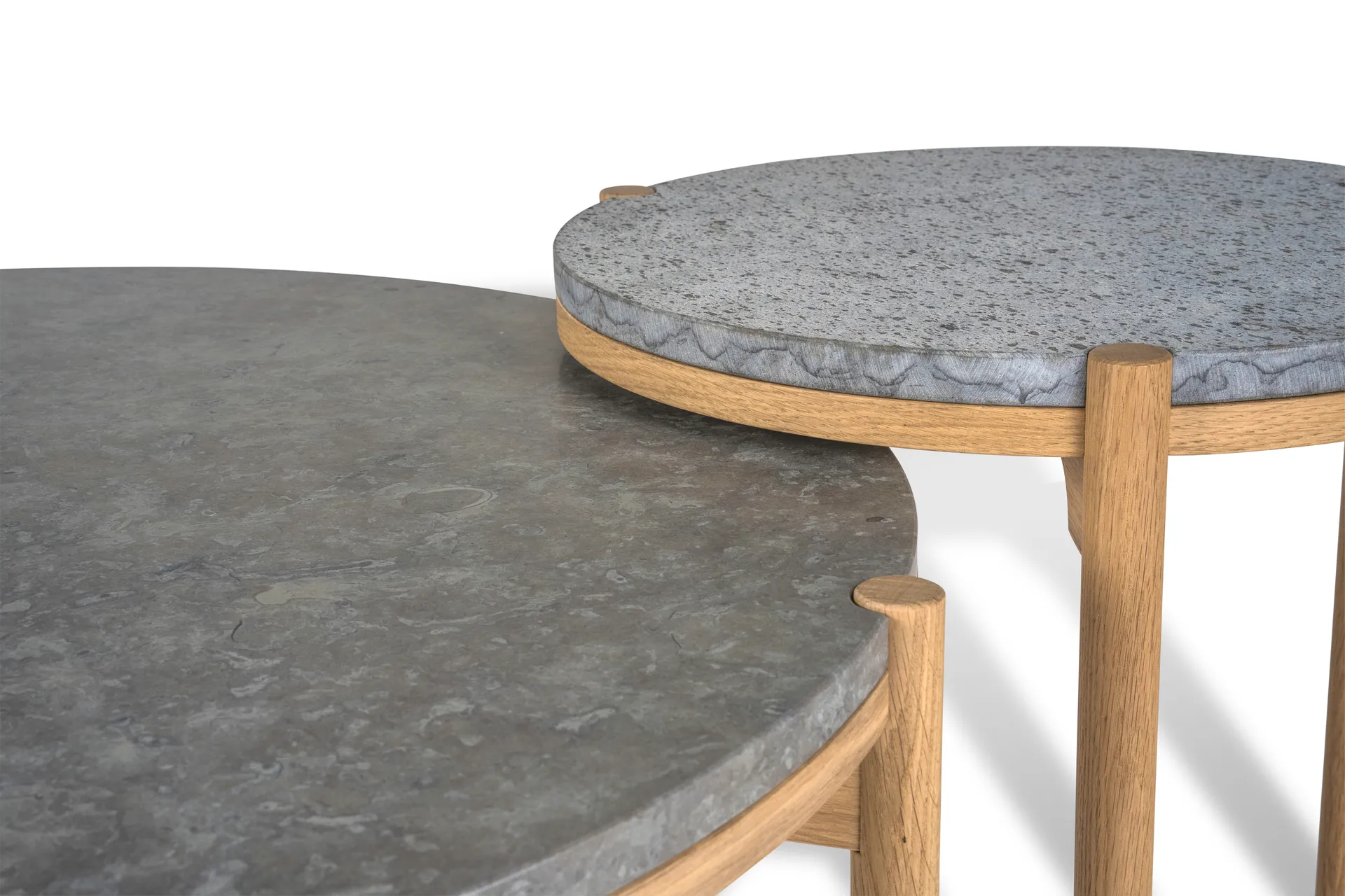 Table basse Dondo chêne blanchi Ø80 cm, Calcaire poli Mavis