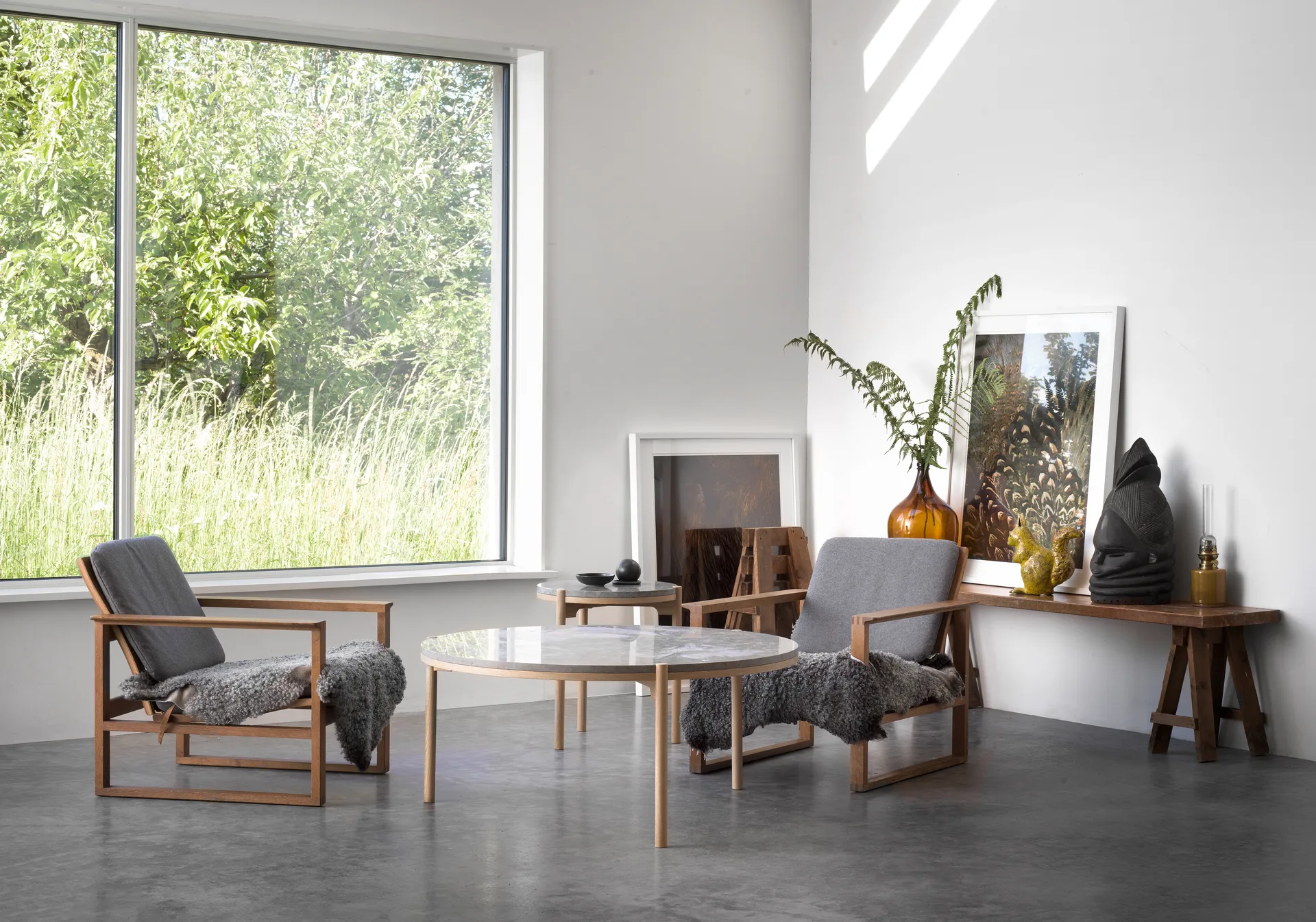 Table basse Dondo chêne blanchi Ø80 cm, Calcaire poli Mavis