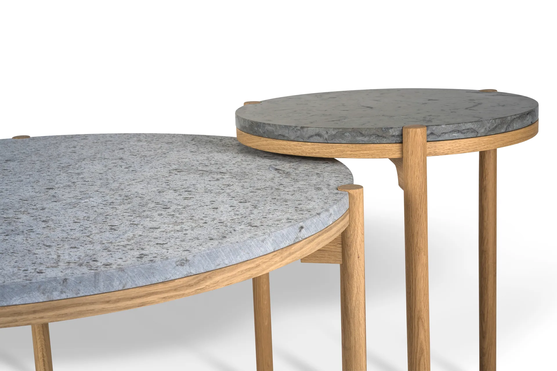 Table basse Dondo chêne blanchi Ø80 cm, Calcaire raboté Mavis