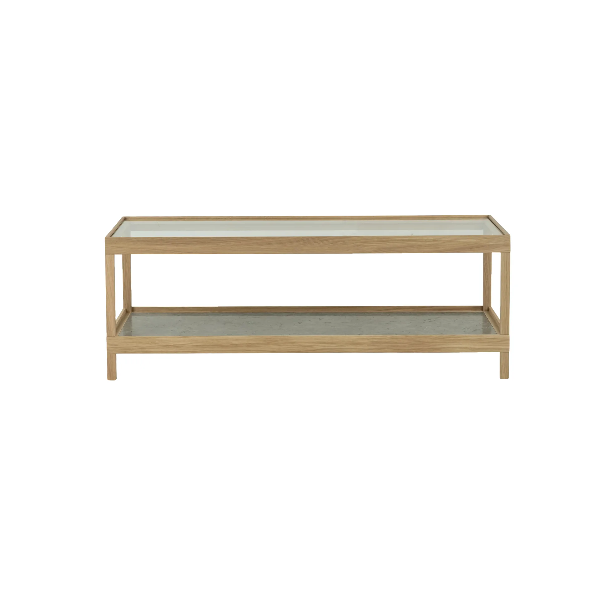 Table basse Ima 125x50 cm, Chêne blanchi pigmenté mat laqué – plateau en calcaire Mavis
