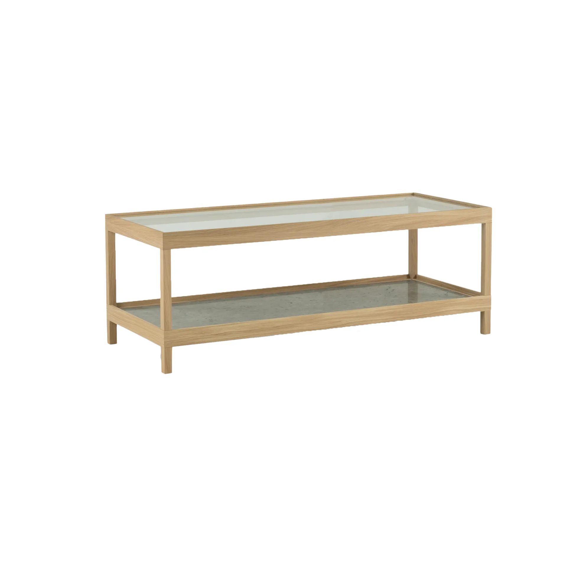 Table basse Ima 125x50 cm, Chêne blanchi pigmenté mat laqué – plateau en calcaire Mavis