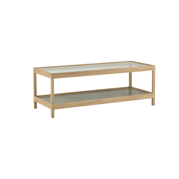 Table basse Ima 125x50 cm, Chêne blanchi pigmenté mat laqué – plateau en calcaire Mavis