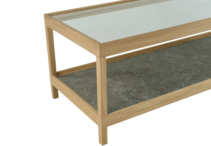 Table basse Ima 125x50 cm, Chêne blanchi pigmenté mat laqué – plateau en calcaire Mavis